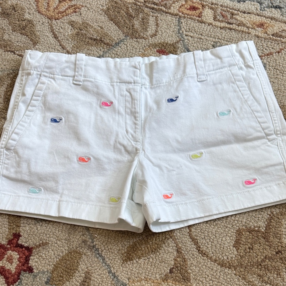 Vineyard Vines White Kids Shorts with Colorful Embroidery